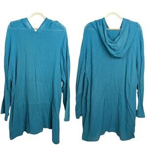 Bryn Walker Tunic Top Medium Oversized Hooded Panarea Blue Gauze Swim Coverup